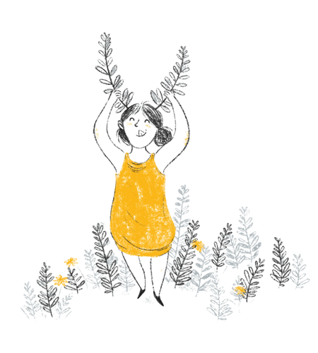 Unendlich Schreiben - Mädchen mit Hörnern aus Gräsern